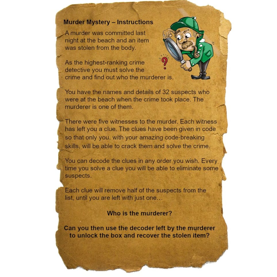 Murder Mystery Game for Kids With Lockable Gift Box