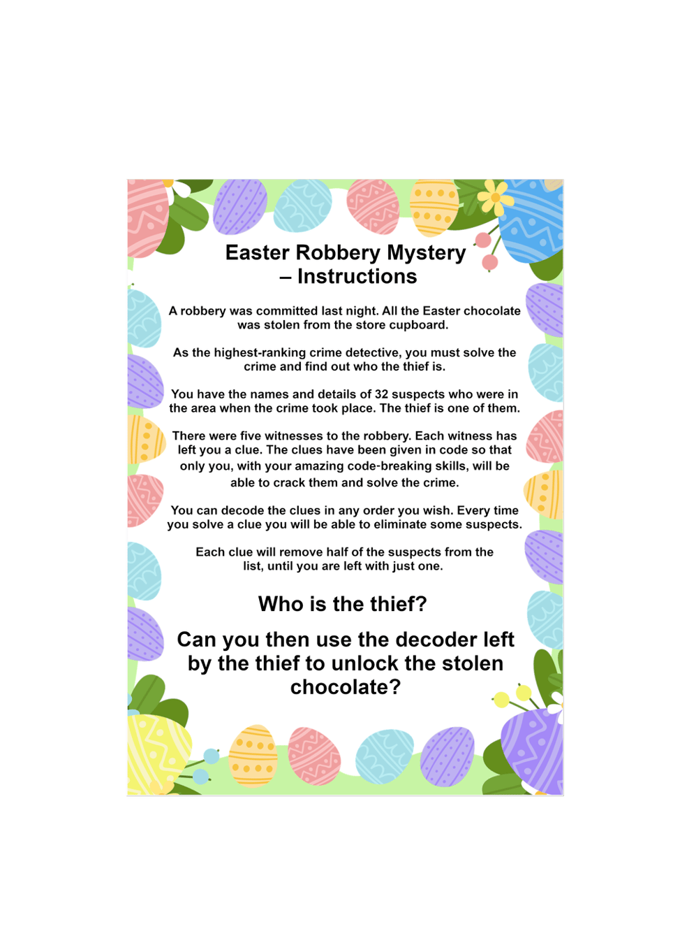Easter Robbery Mystery for Kids